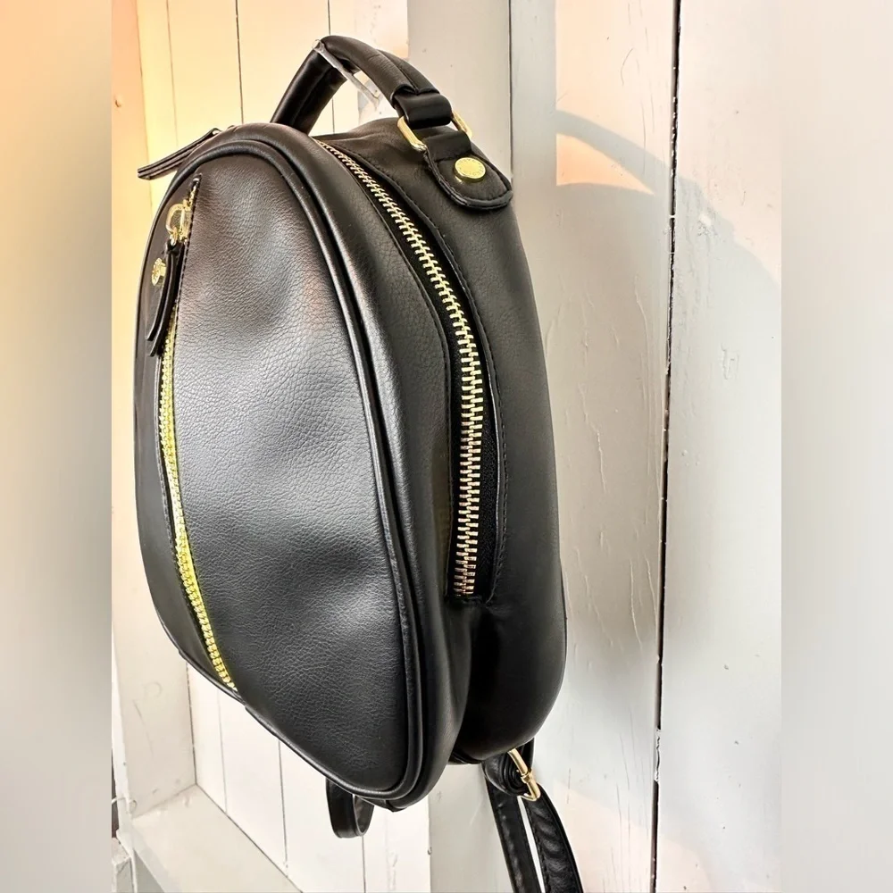 Steve Madden Backpack Multi Zipper Black Yellow Adjustable Strap Purse Bag Tote